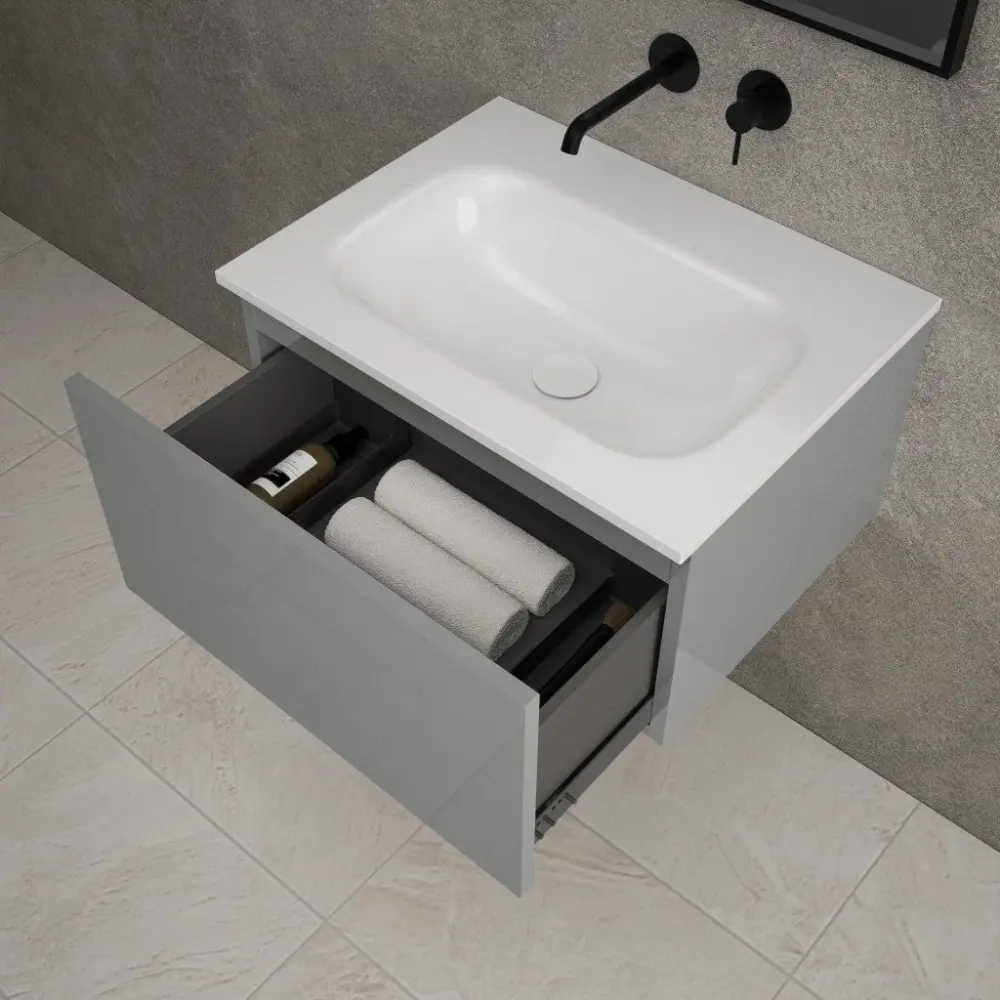 Raffinata One Drawer Vanity Unit Beyondstone Basin - Gloss Dust 600mm