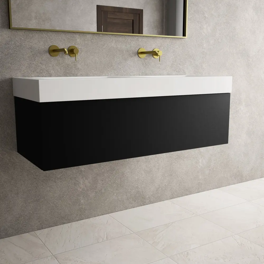 Raffinata One Drawer Vanity Unit Beyondstone Double BLOC Basin - Matt Midnight 1200mm