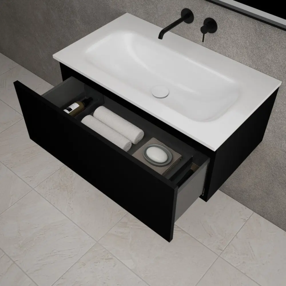 Raffinata One Drawer Vanity Unit Beyondstone Basin - Matt Ebony 800mm