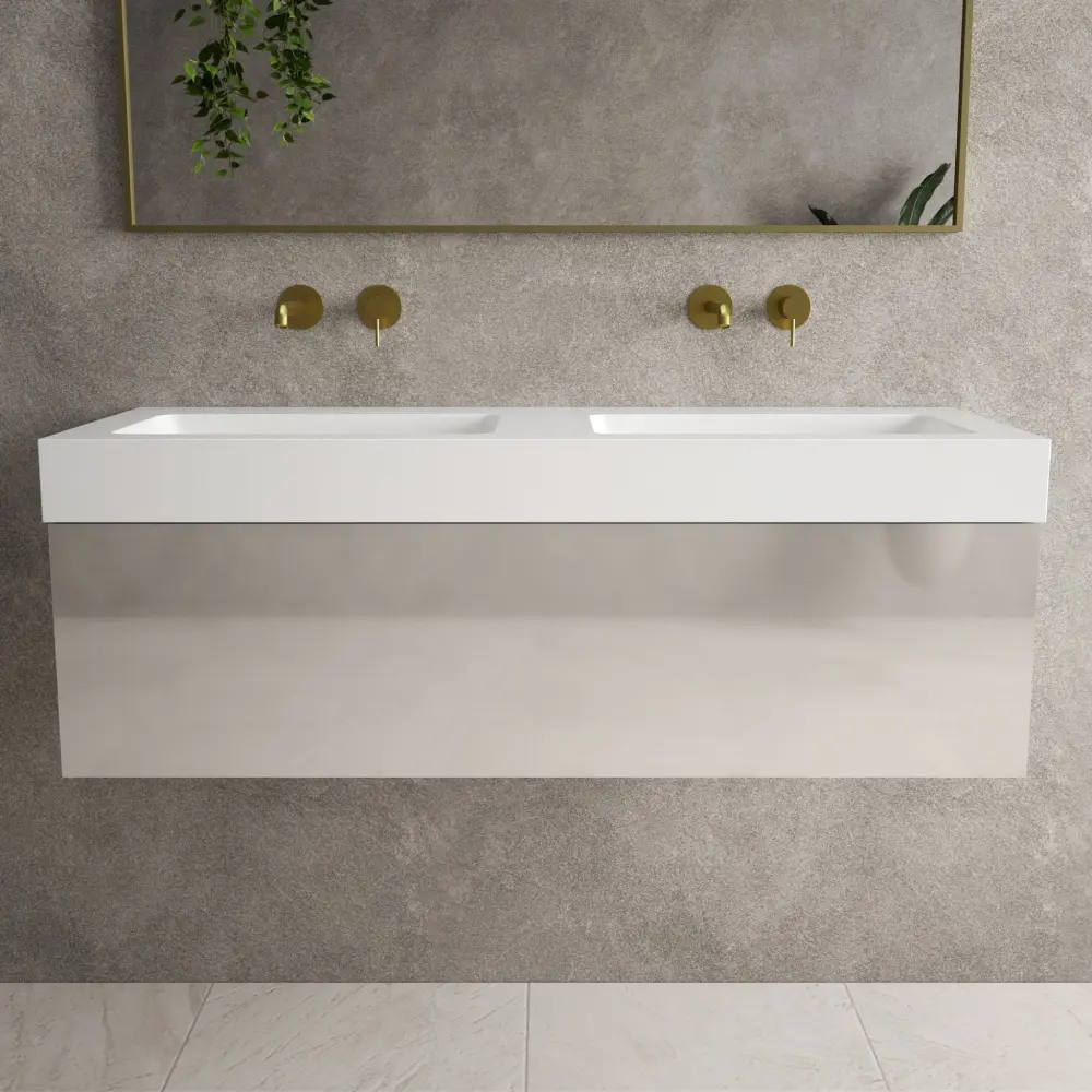 Raffinata One Drawer Vanity Unit Beyondstone Dual BLOC Basin - Gloss Cashmere 1200mm