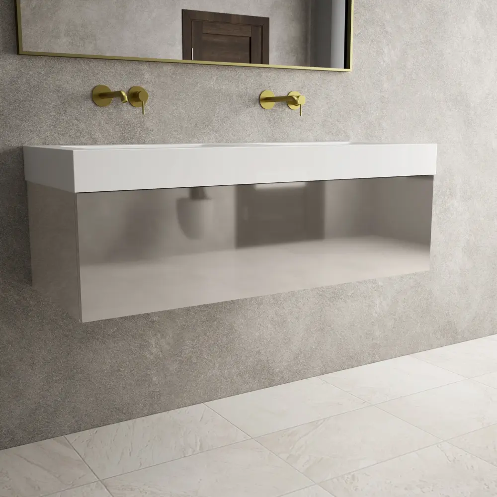 Raffinata One Drawer Vanity Unit Beyondstone Dual BLOC Basin - Gloss Cashmere 1200mm