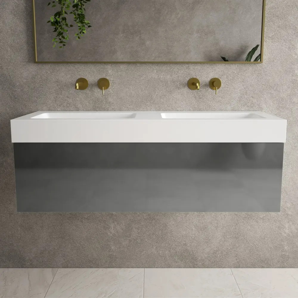 Raffinata One Drawer Vanity Unit Beyondstone Twin BLOC Basin - Gloss Dust 1200mm