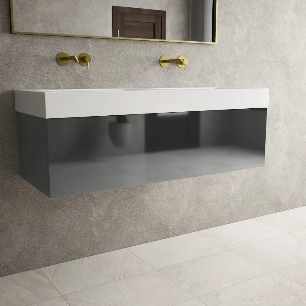 Raffinata One Drawer Vanity Unit Beyondstone Twin BLOC Basin - Gloss Dust 1200mm
