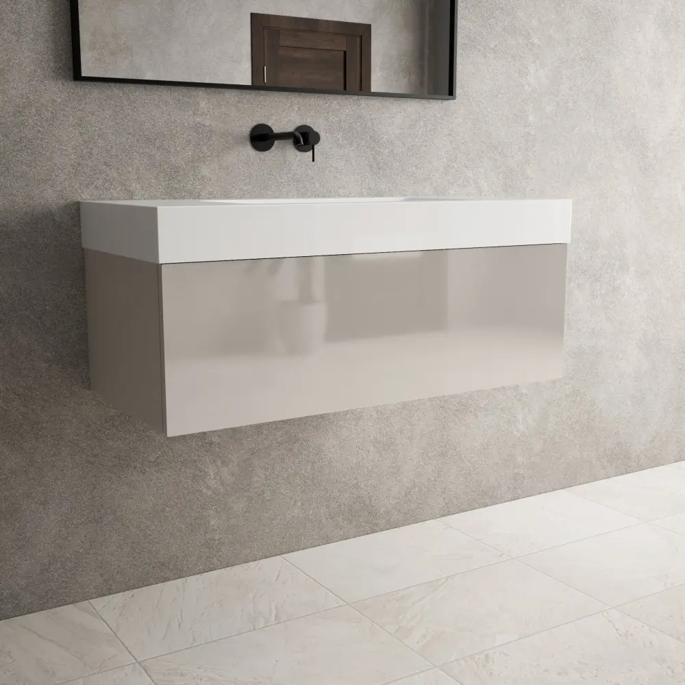 Raffinata One Drawer Vanity Unit Beyondstone BLOC Basin - Gloss Goat hair wool 1000mm