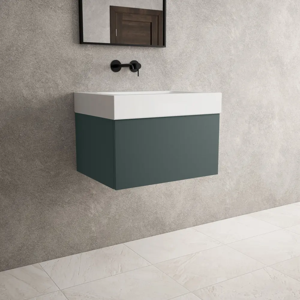 Raffinata One Drawer Vanity Unit Beyondstone BLOC Basin - Matt Dark Olive 600mm