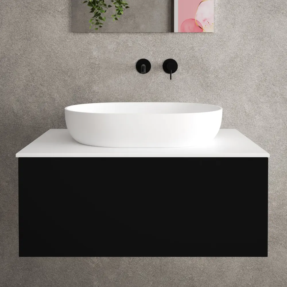 Raffinata Sole Drawer Countertop Vanity Unit - Matt Black 800mm