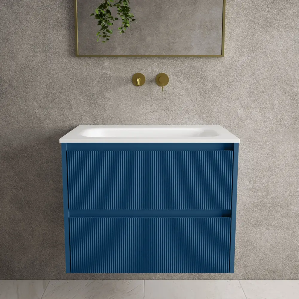 Scanalato Double Drawer Vanity Unit Beyondstone Basin - Ocean Cobalt 700mm