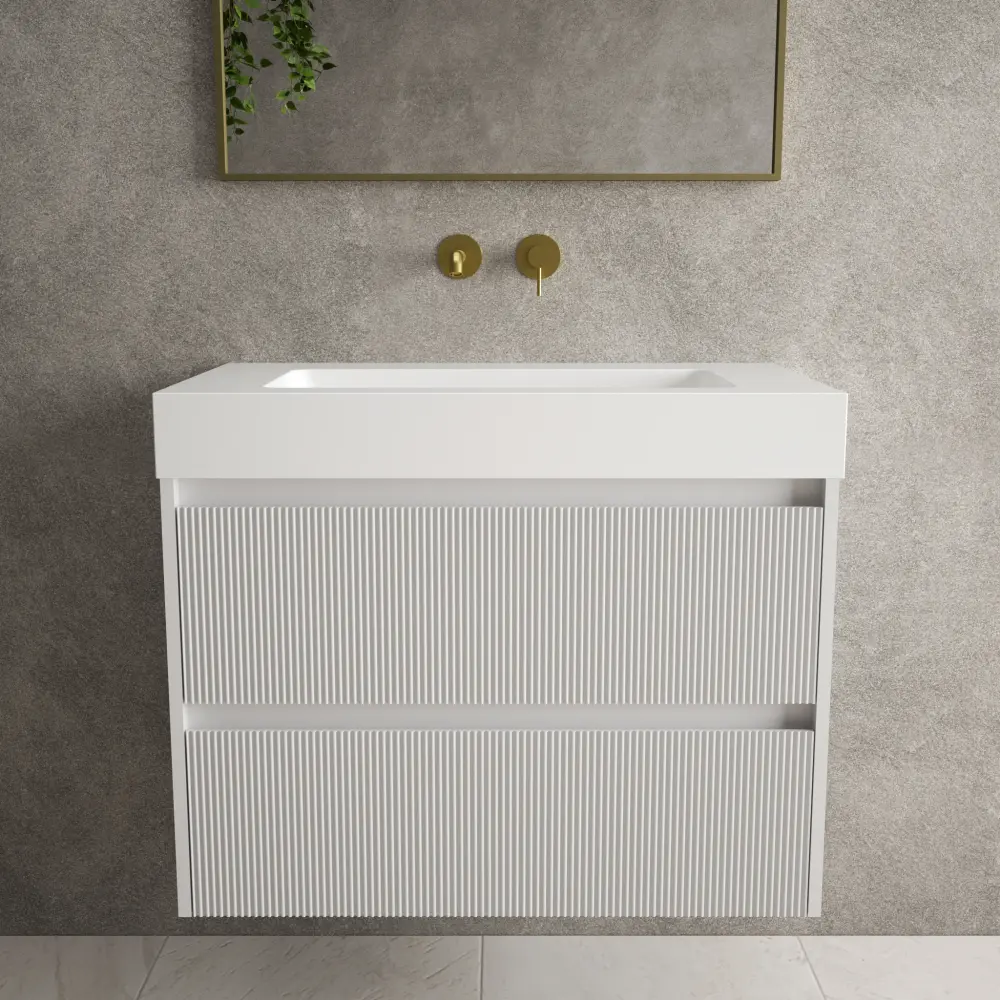 Scanalato Double Drawer Vanity Unit Beyondstone BLOC Basin - Smooth Grey 800mm