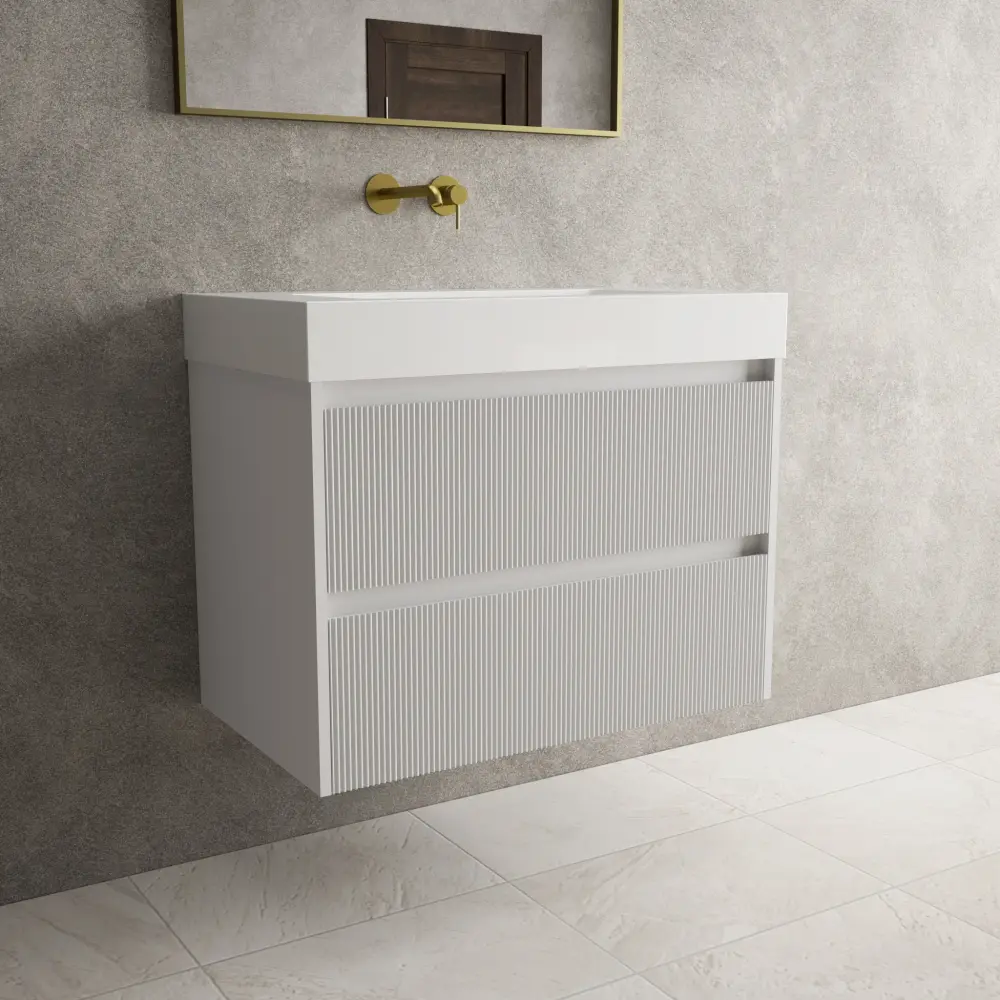 Scanalato Double Drawer Vanity Unit Beyondstone BLOC Basin - Smooth Grey 800mm
