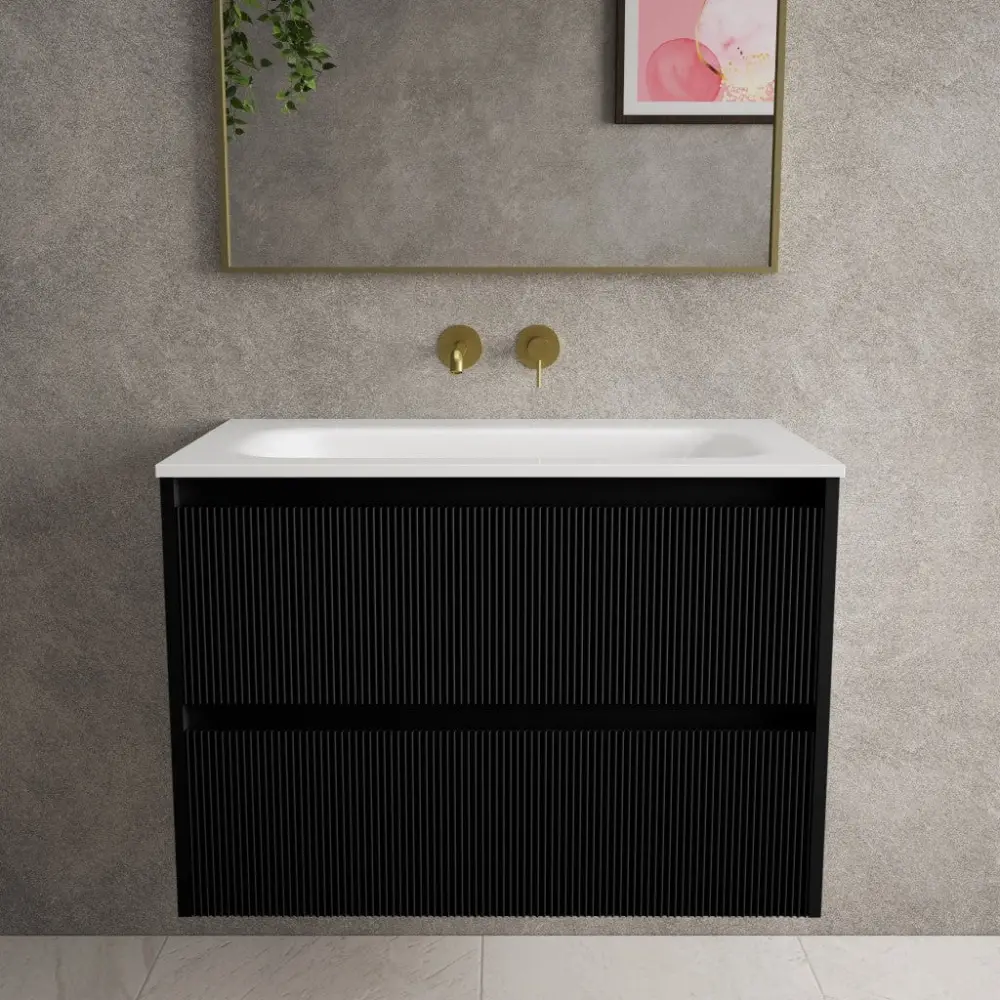 Scanalato Double Drawer Vanity Unit Beyondstone Basin - Pure Ebony 800mm