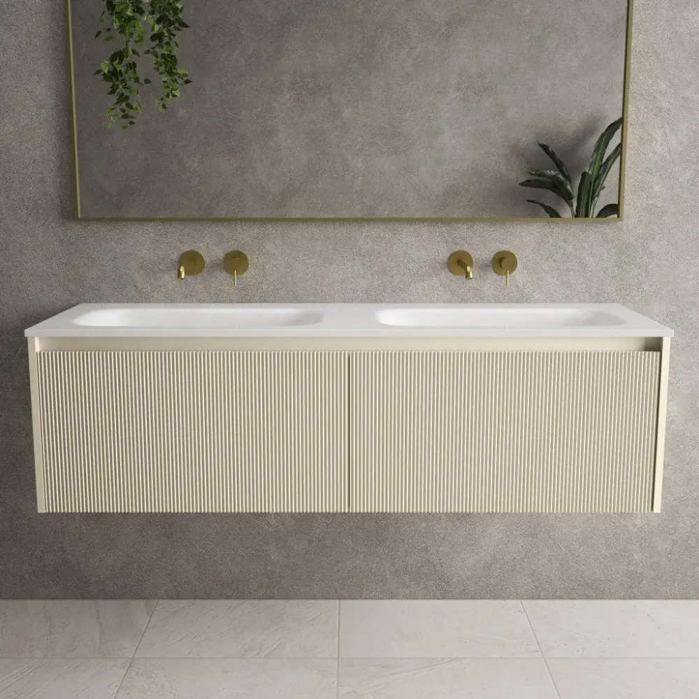 Scanalato Double Drawer Vanity Unit Beyondstone Double Basin - Goat hair wool 1400mm