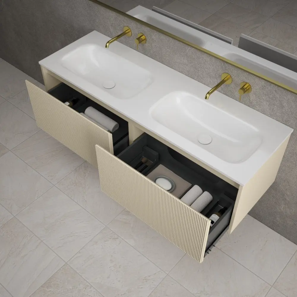 Scanalato Double Drawer Vanity Unit Beyondstone Double Basin - Goat hair wool 1400mm