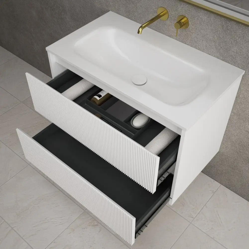 Scanalato Double Drawer Vanity Unit Beyondstone Basin - Genuine White 800mm