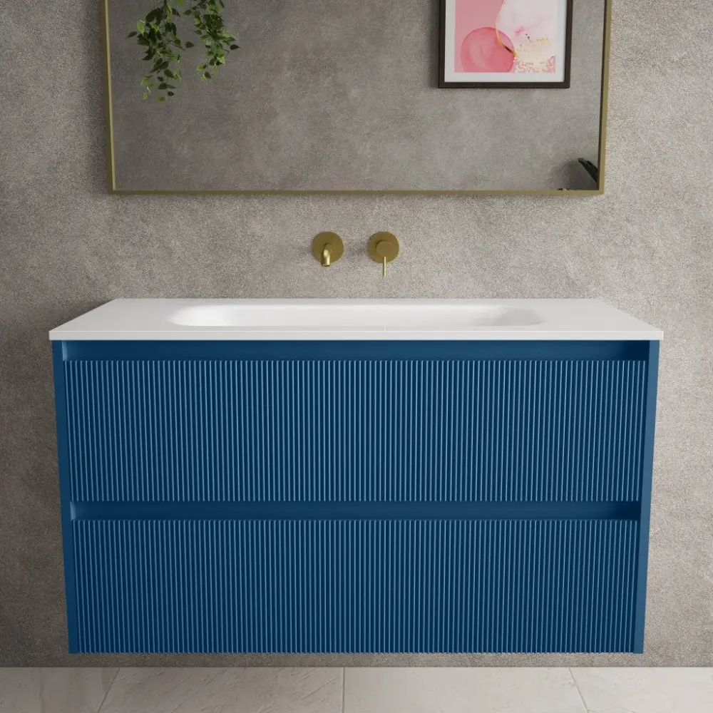 Scanalato Double Drawer Vanity Unit Beyondstone Basin - Ocean Azure 1000mm