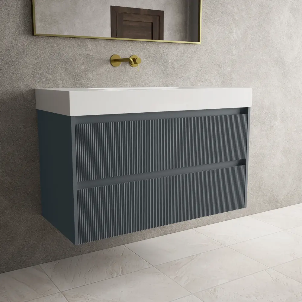 Scanalato Dual Drawer Vanity Unit Beyondstone BLOC Basin - Slate Grey 1000mm