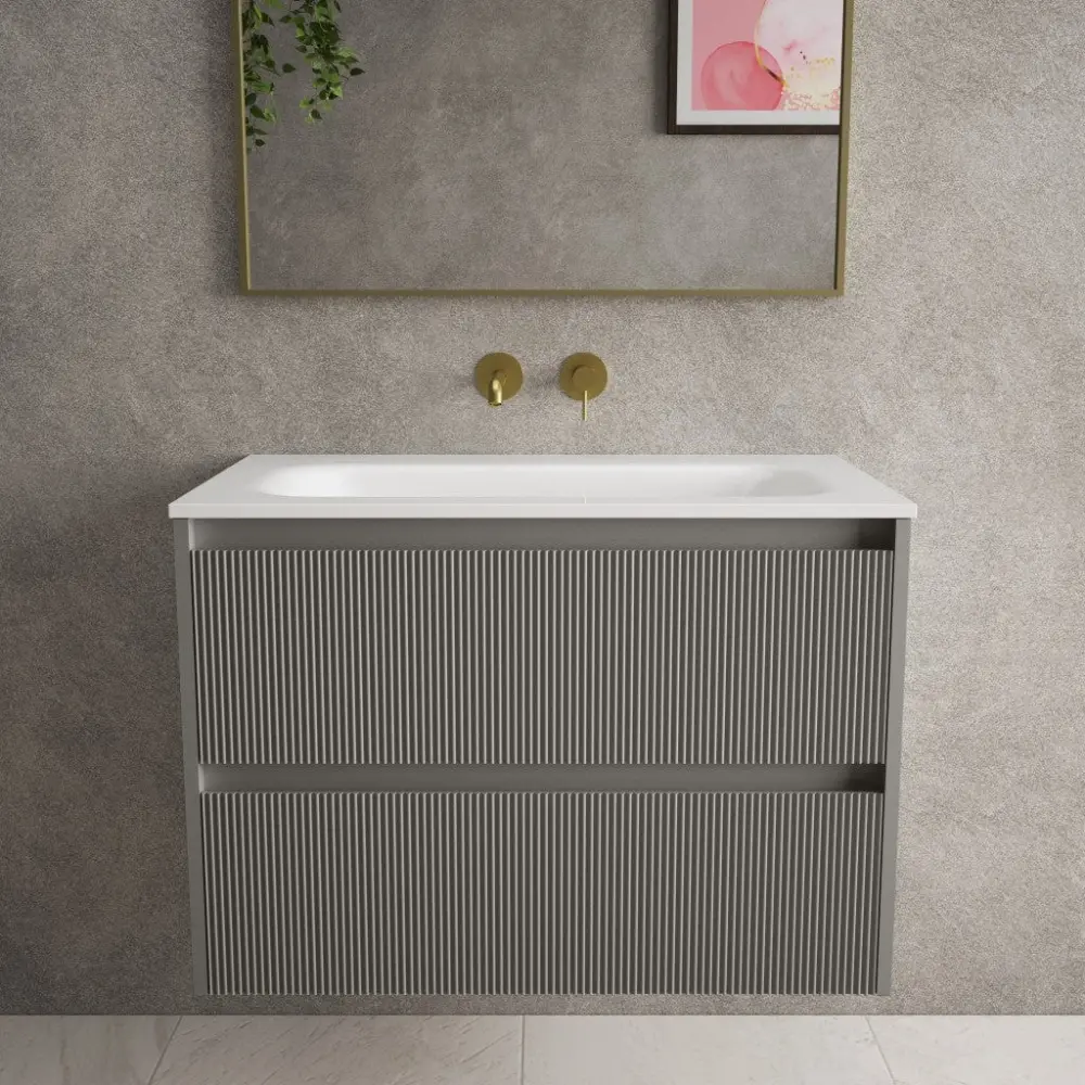 Scanalato Dual Drawer Vanity Unit Beyondstone Basin - Rich Taupe 800mm