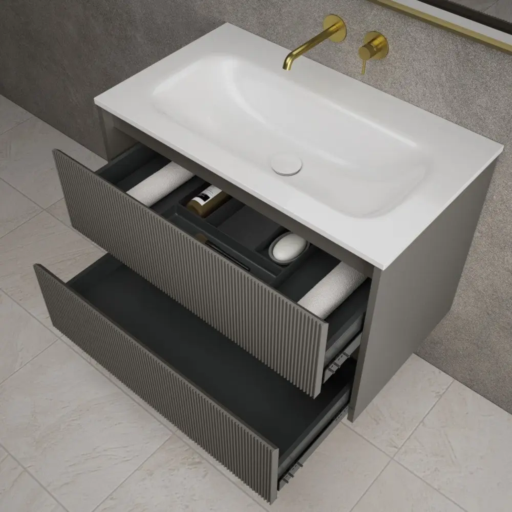Scanalato Dual Drawer Vanity Unit Beyondstone Basin - Rich Taupe 800mm