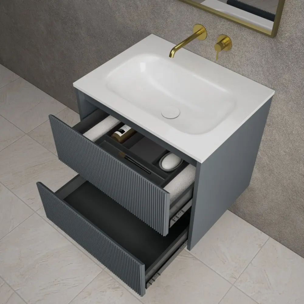 Scanalato Dual Drawer Vanity Unit Beyondstone Basin - Slate Grey 600mm