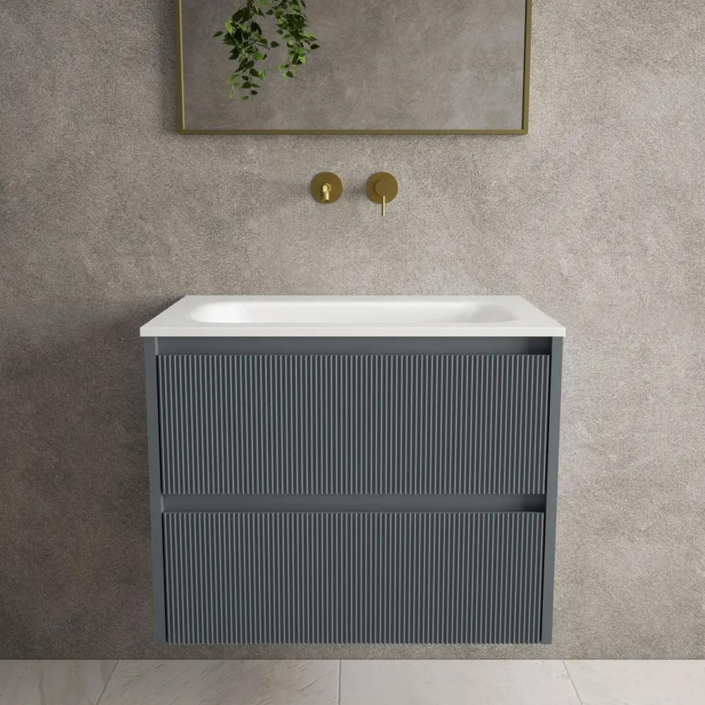 Scanalato Dual Drawer Vanity Unit Beyondstone Basin - Slate Grey 700mm