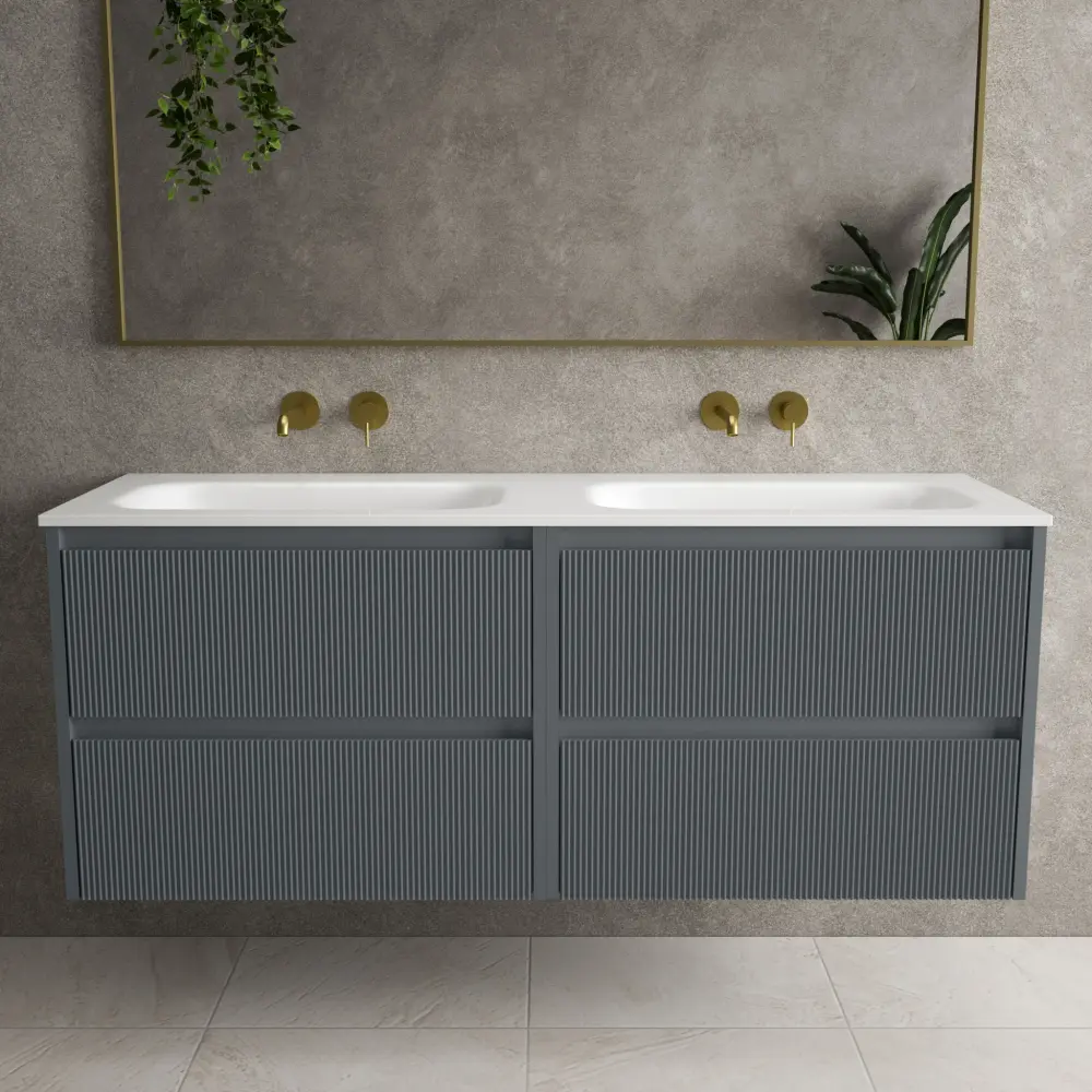 Scanalato Four Drawer Vanity Unit Beyondstone Twin Basin - Slate Grey 1400mm