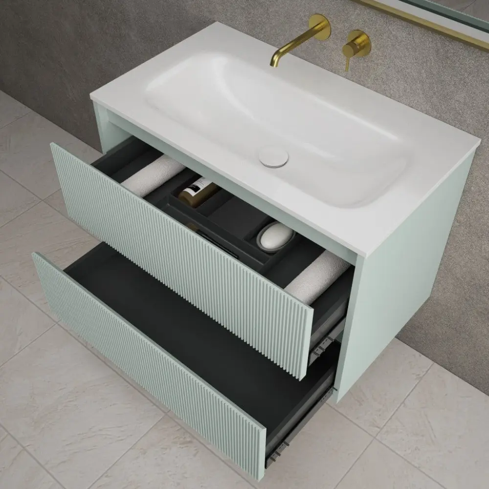 Scanalato Paired Drawer Vanity Unit Beyondstone Basin - Peppermint 800mm