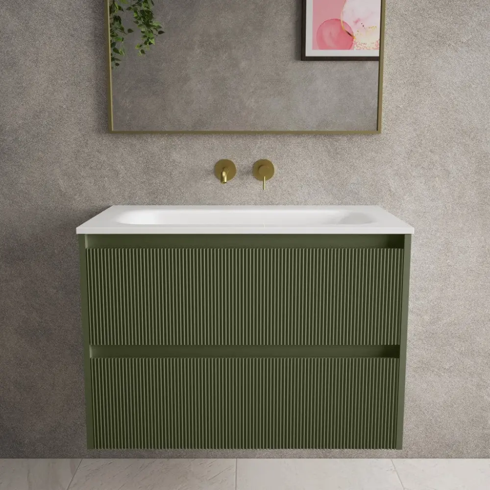 Scanalato Paired Drawer Vanity Unit Beyondstone Basin - Seaweed 800mm