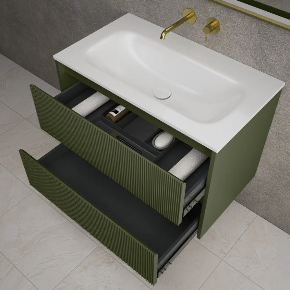Scanalato Paired Drawer Vanity Unit Beyondstone Basin - Seaweed 800mm