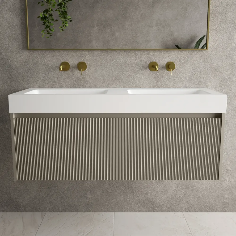 Scanalato Sole Drawer Vanity Unit Beyondstone BLOC Double Basin - Soft Taupe 1200mm