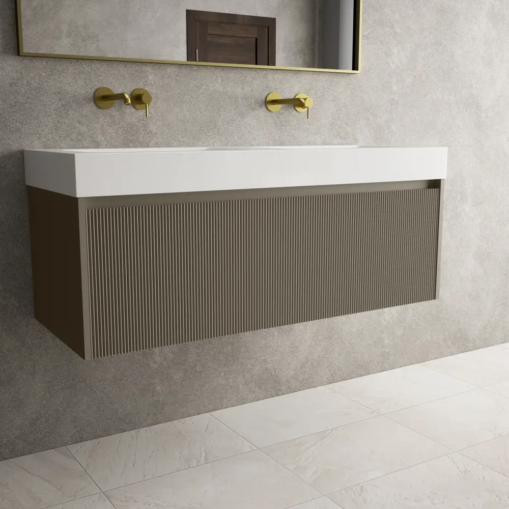Scanalato Sole Drawer Vanity Unit Beyondstone BLOC Double Basin - Soft Taupe 1200mm