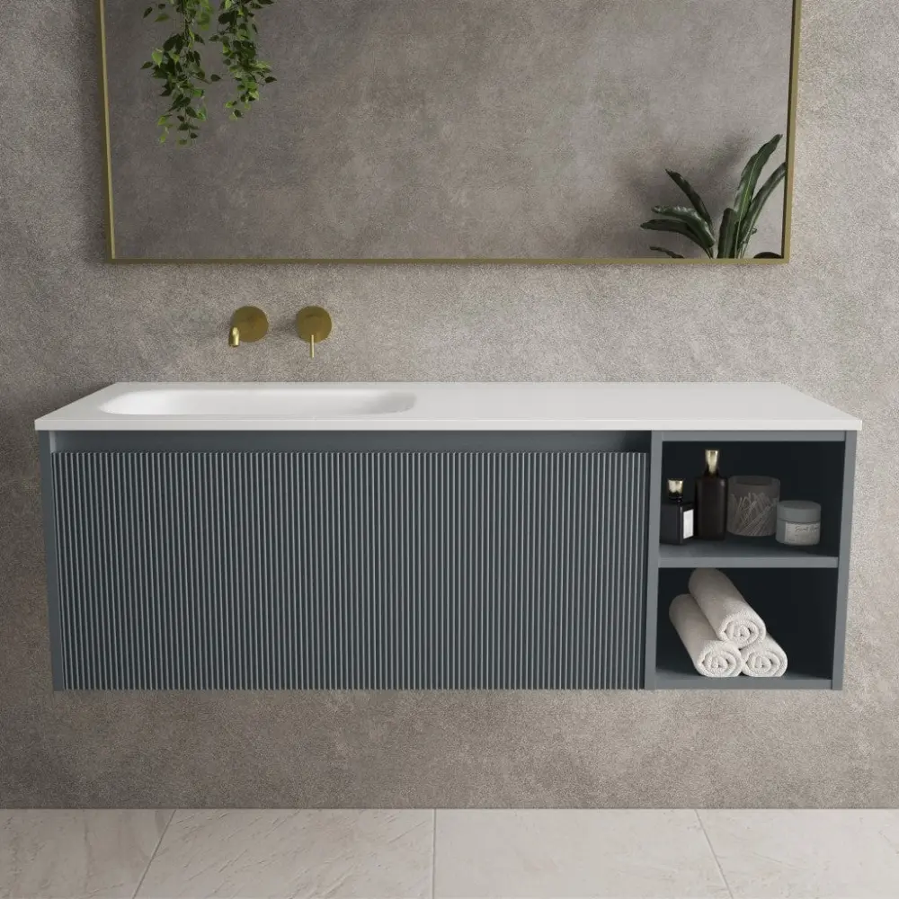 Scanalato Sole Drawer Vanity Unit Open Storage Space And Left Hand Beyondstone Basin - Slate Grey 1200mm