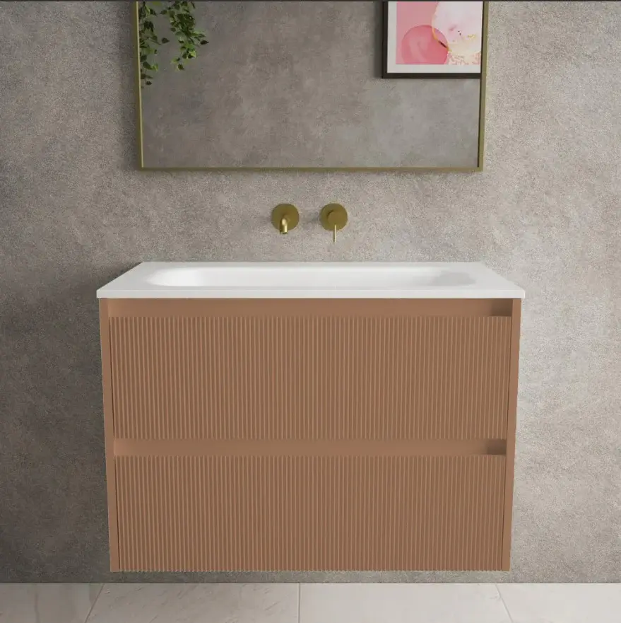 Scanalato Twin Drawer Vanity Unit Beyondstone Basin - Mocha Mousse 800mm