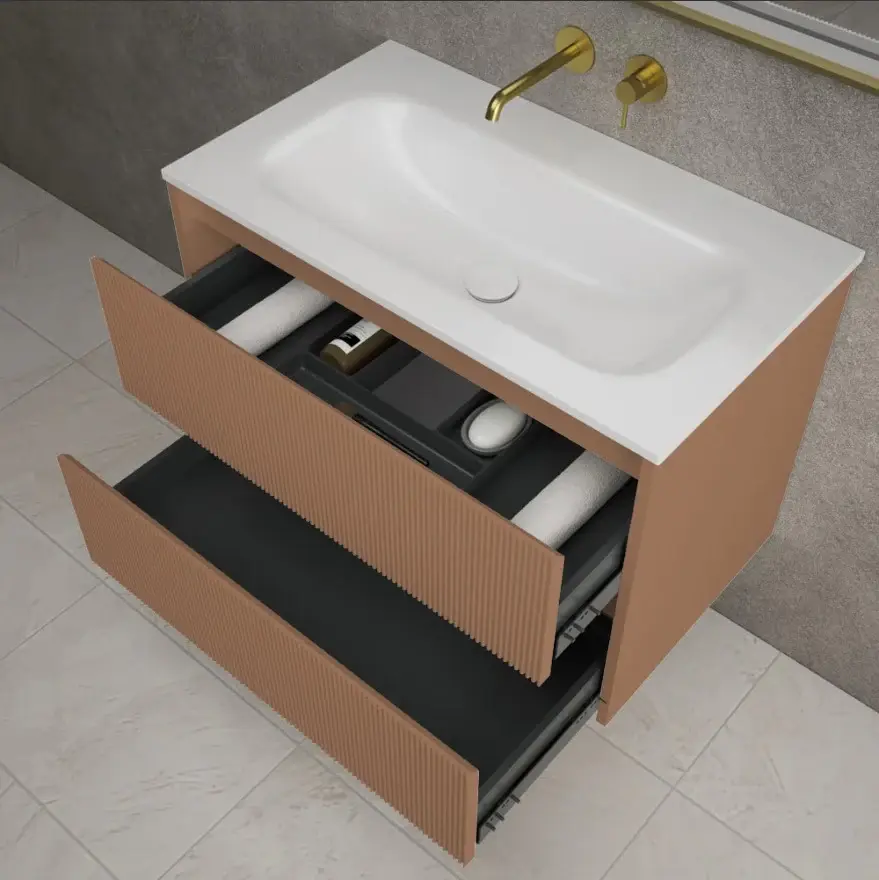 Scanalato Twin Drawer Vanity Unit Beyondstone Basin - Mocha Mousse 800mm