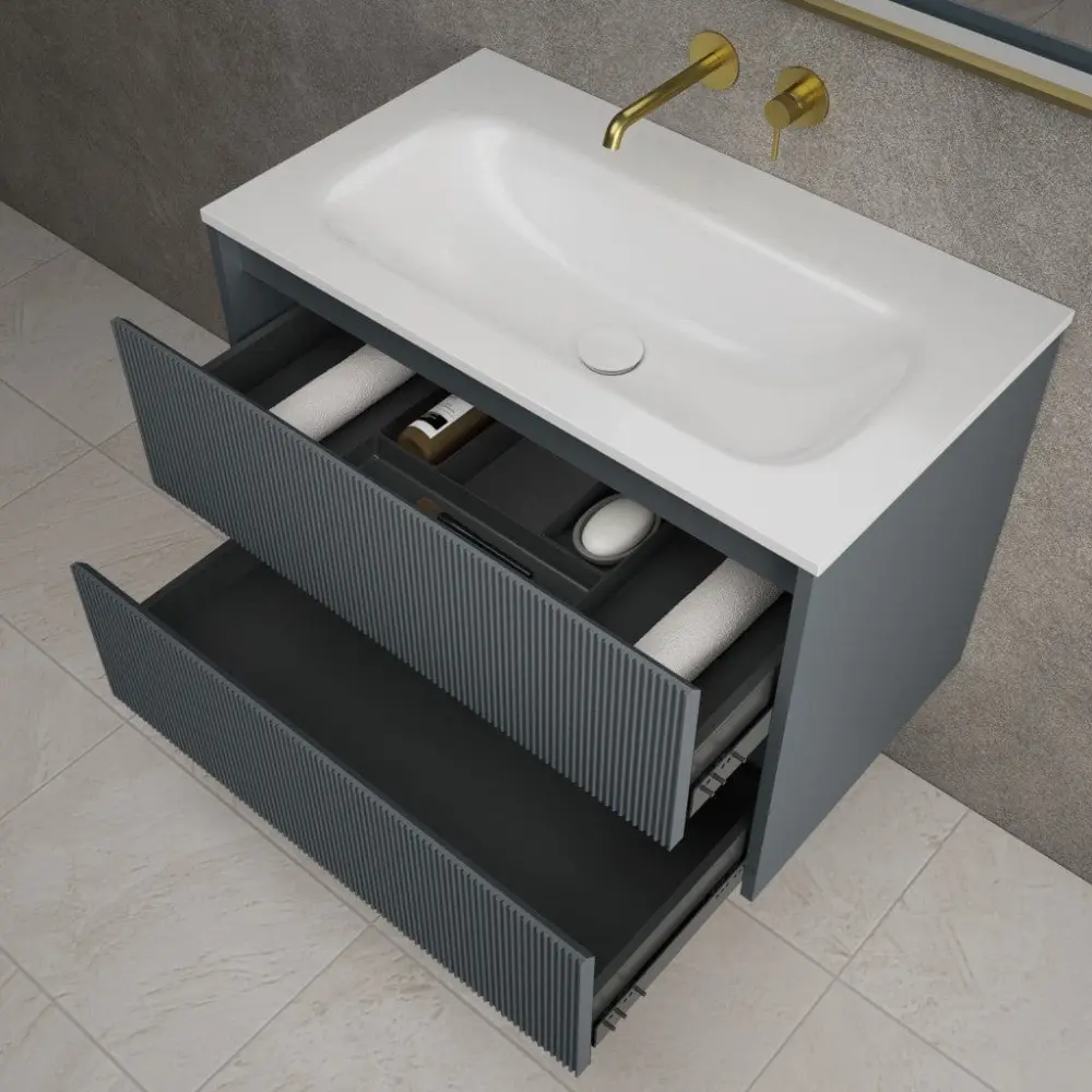 Scanalato Twofold Drawer Vanity Unit Beyondstone Basin - Slate Grey 800mm
