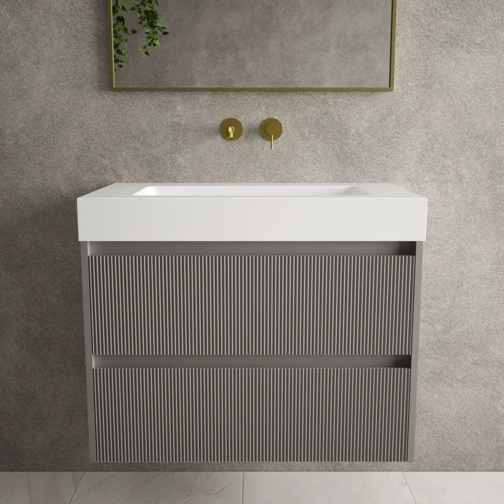 Scanalato Twofold Drawer Vanity Unit Beyondstone BLOC Basin - Rich Taupe 800mm