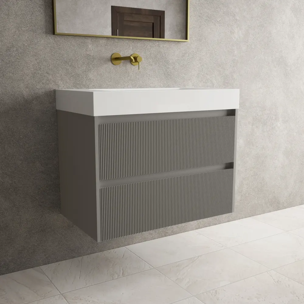 Scanalato Twofold Drawer Vanity Unit Beyondstone BLOC Basin - Rich Taupe 800mm