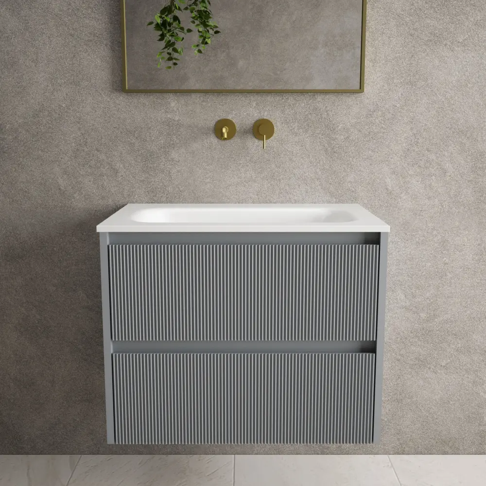 Scanalato Twofold Drawer Vanity Unit Beyondstone Basin - Dove Grey 700mm