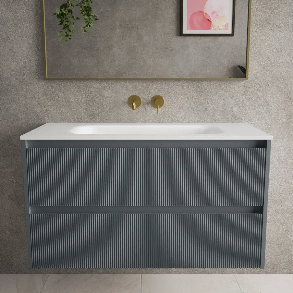 Scanalato Twofold Drawer Vanity Unit Beyondstone Basin - Slate Grey 1000mm