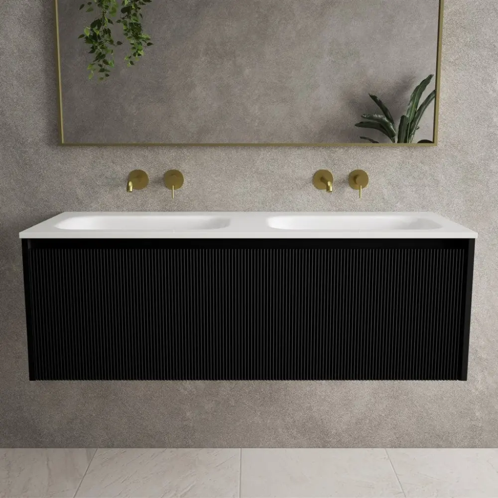 Scanalato Unitary Drawer Vanity Unit Beyondstone Double Basin - Pure Black 1200mm