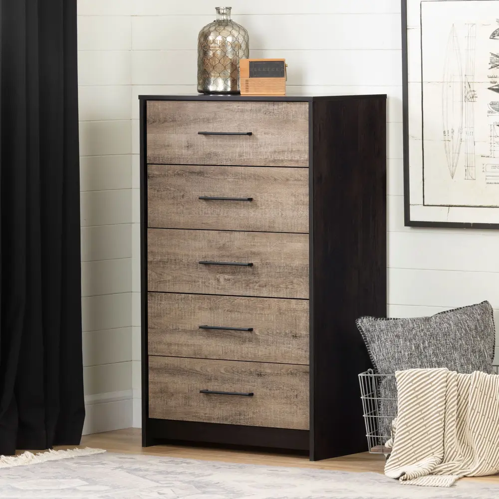 5-Drawer Chest - Londen Rubbed Onyx and Weathered Oak