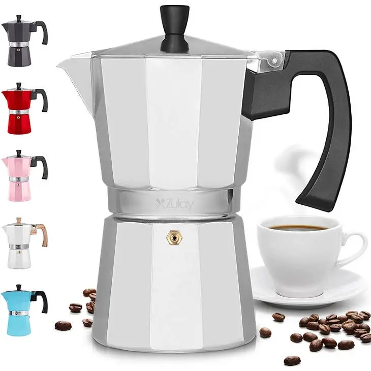Zulay Kitchen Classic Stovetop Espresso Cup Moka Pot 8 Cup - Sterling