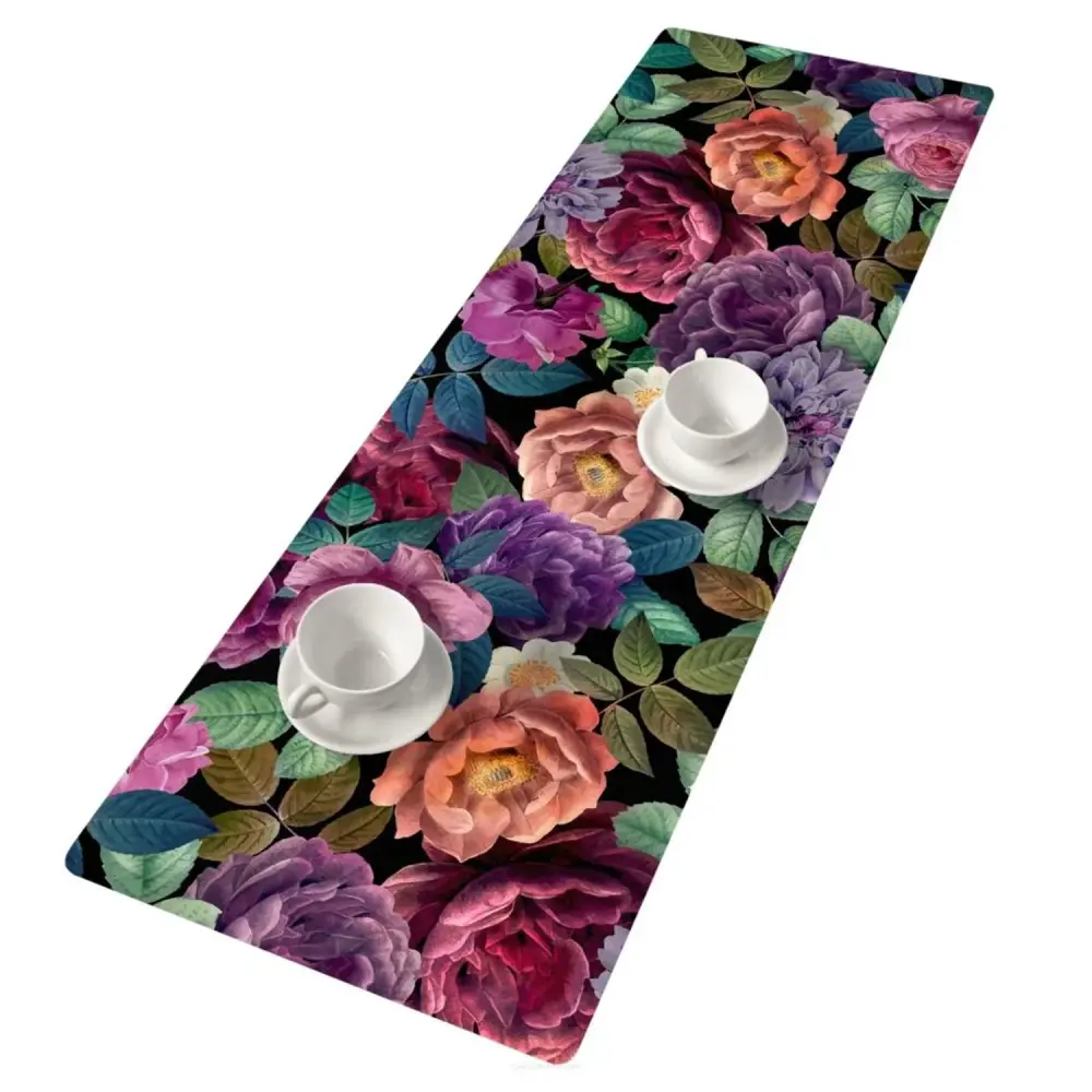 Bertoni Decorative Felt Table Runner 95x33cm Anti Scratch Tablecloth Patterned Peony Pattern Design