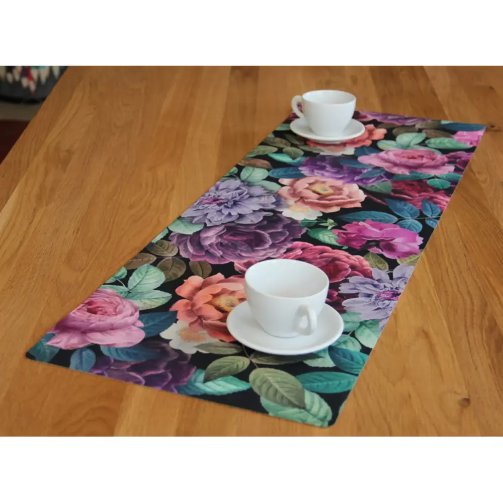 Bertoni Decorative Felt Table Runner 95x33cm Anti Scratch Tablecloth Patterned Peony Pattern Design