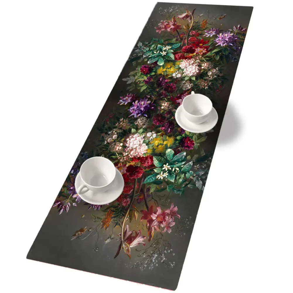 Bertoni Table Runner Decorative Felt 115x40cm Tablecloth Anti Scratch Plush Bouquet Design Pattern