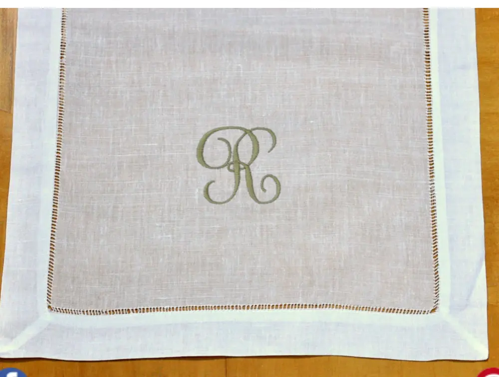 MONOGRAM LINEN HEMSTITCH WHITE RUNNER 54" GENEROUS