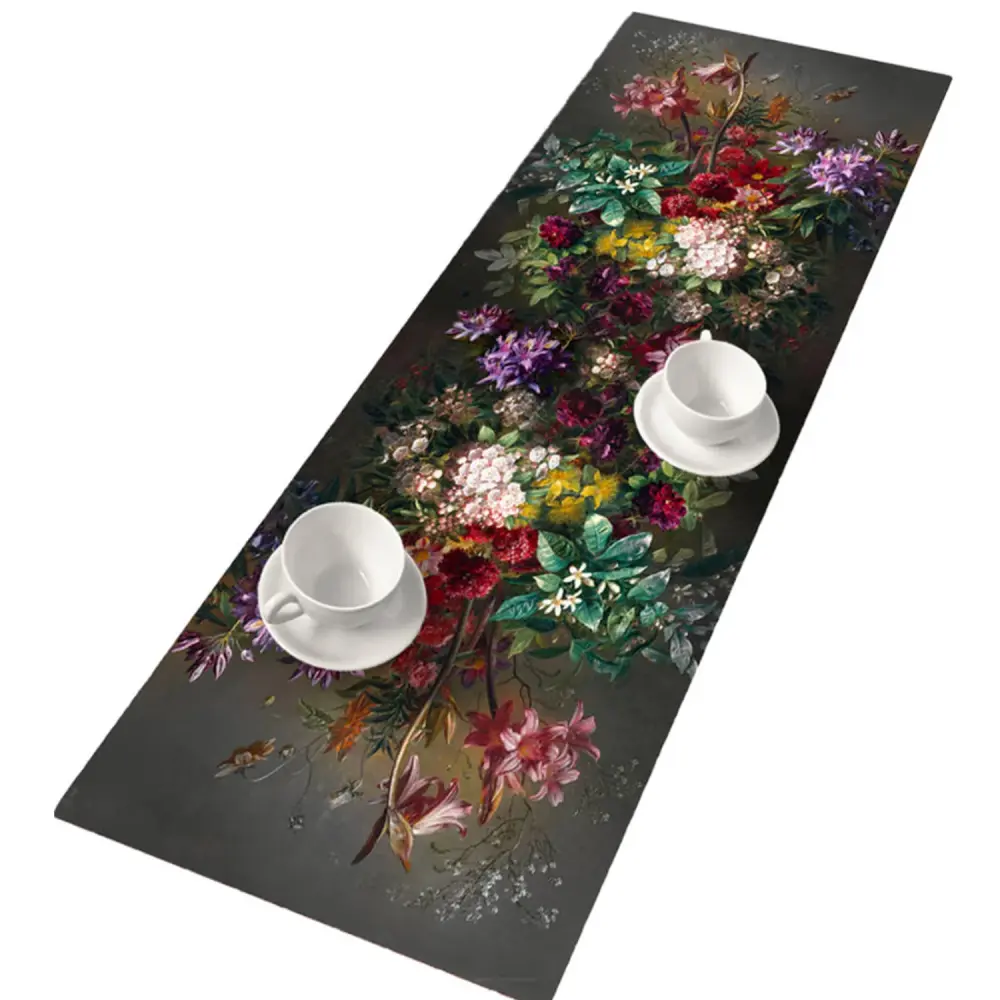 Organic Cotton Bertoni Decorative Felt Table Runner 95x33cm Anti Scratch Tablecloth Decorated Bouquet Pattern Design