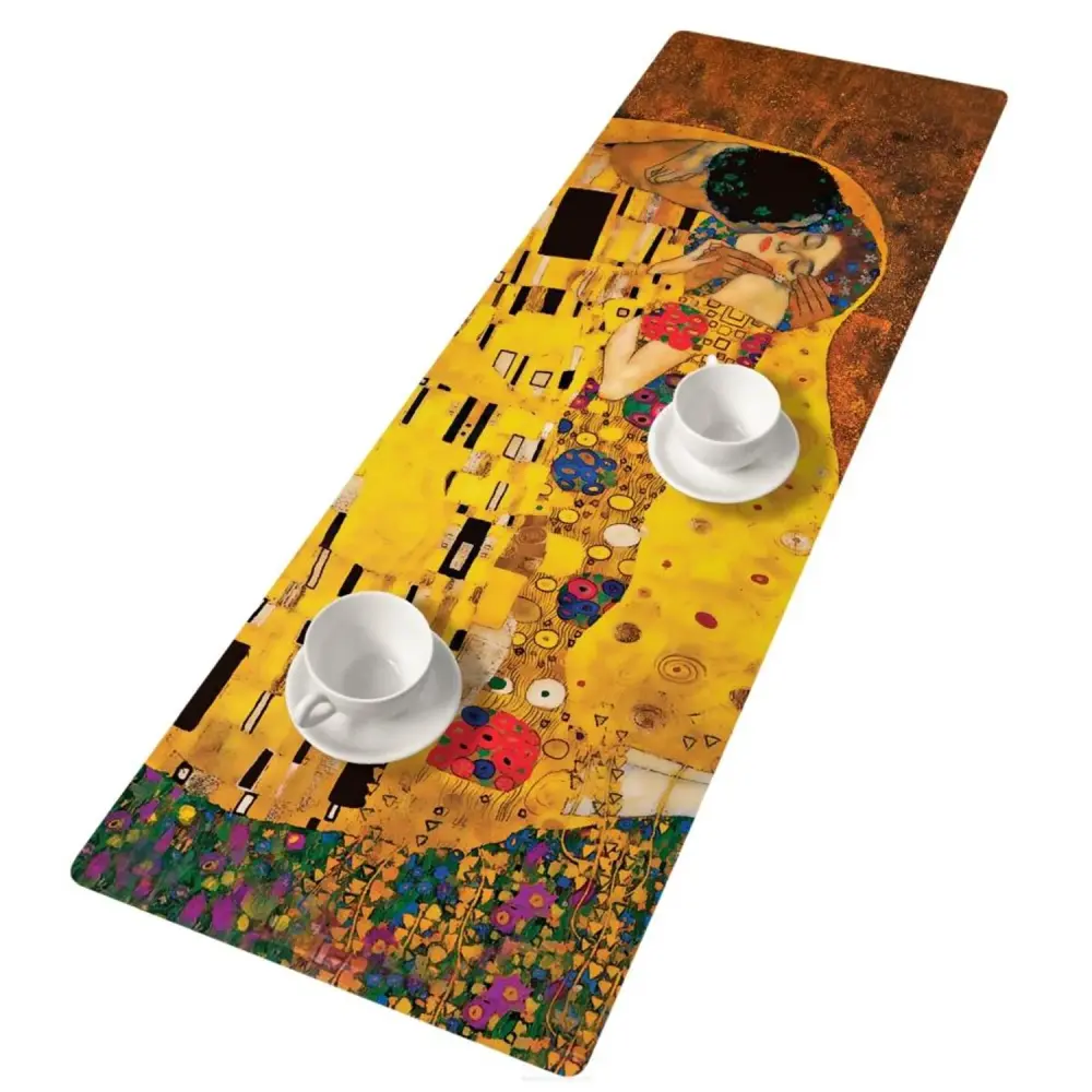 Stain-Resistant Polyester Bertoni Decorative Felt Table Runner 95x33cm Anti Scratch Tablecloth Decorated Klimt Kiss Patter...