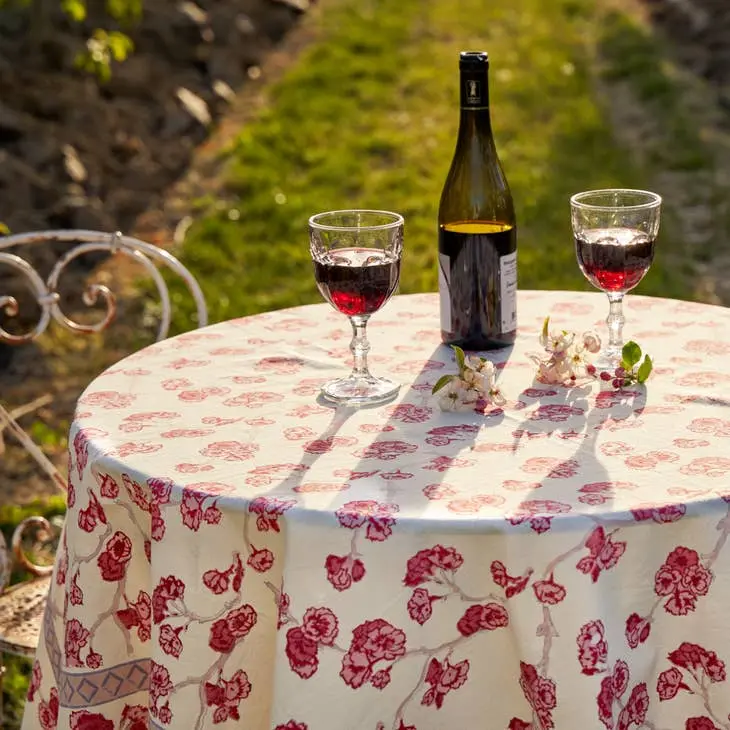 Absorbent Cotton French Tablecloth Cherry Blossom Cream & Blush