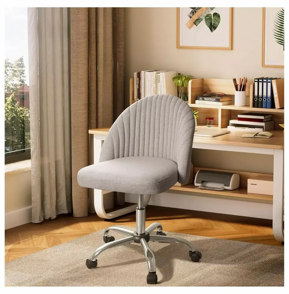 CodYinFI Office Chair Armless Adjustable Swivel Padded Fabric Task Computer Chair Grey