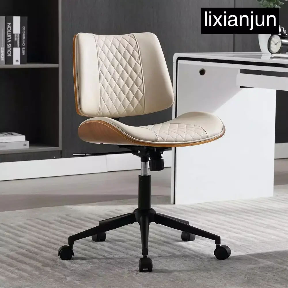 Home Office Chair No Arms Wheels Adjustable Height Small Desk Chair PU Leather Mid Back 360 Swivel Computer Chair Armless ...