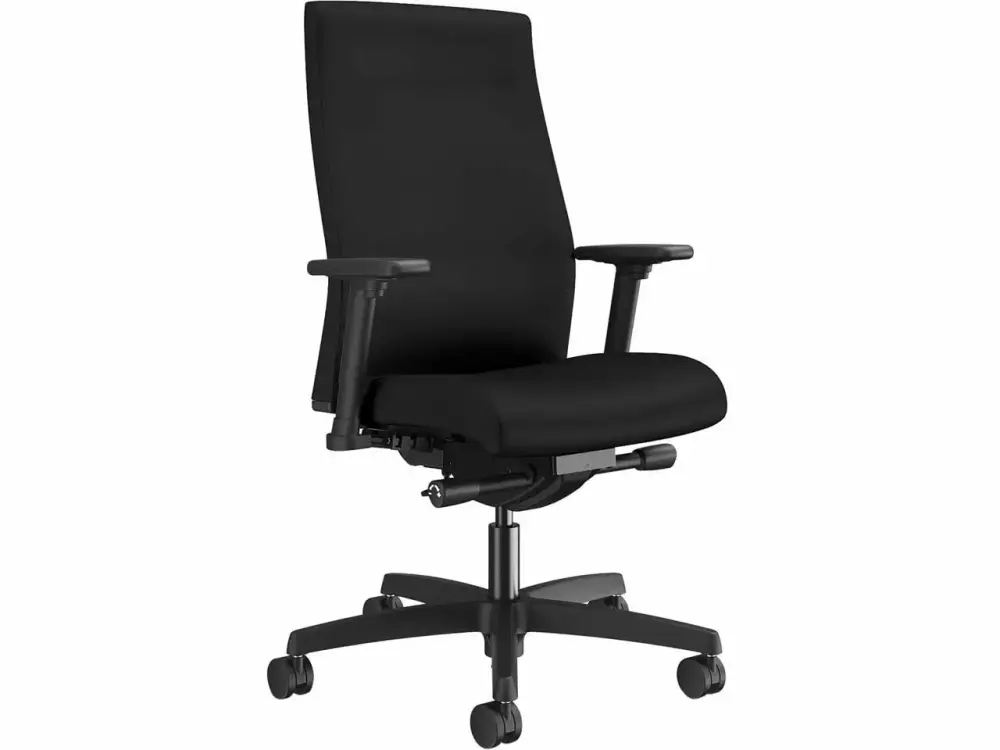 HON Ignition Adjustable Arms Vinyl Task Chair 5-Star Base Black Office Chair